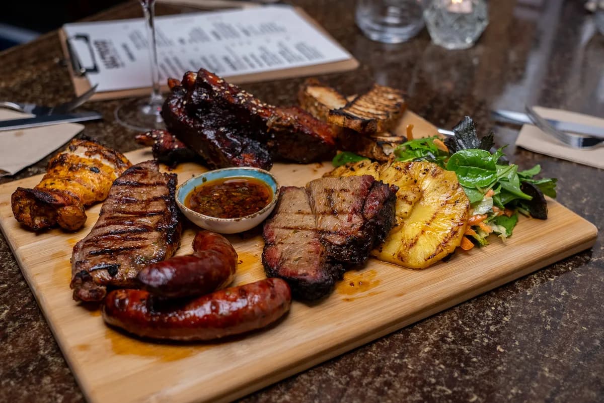 Platter From The Fire sharing board with brisket, ribs, and grilled meats at Saltwood, Ferrymead.